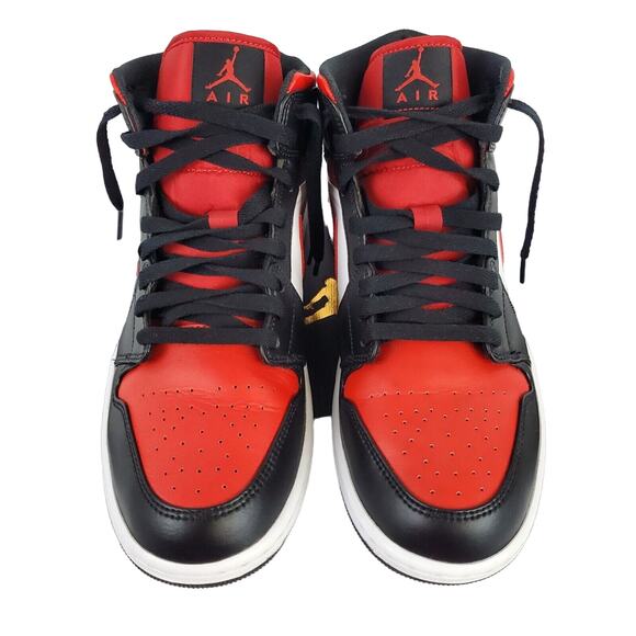 Air Jordan 1 Mid Shoes "Bred Toe" Black Fire Red White 554724-079 Men's Athletic - Picture 4 of 14